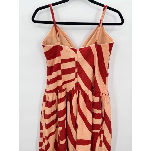 NWT MON RENN Surreal Tropico Print Cotton Midi Dress Red/Coral Size SMALL - Picture 4 of 12